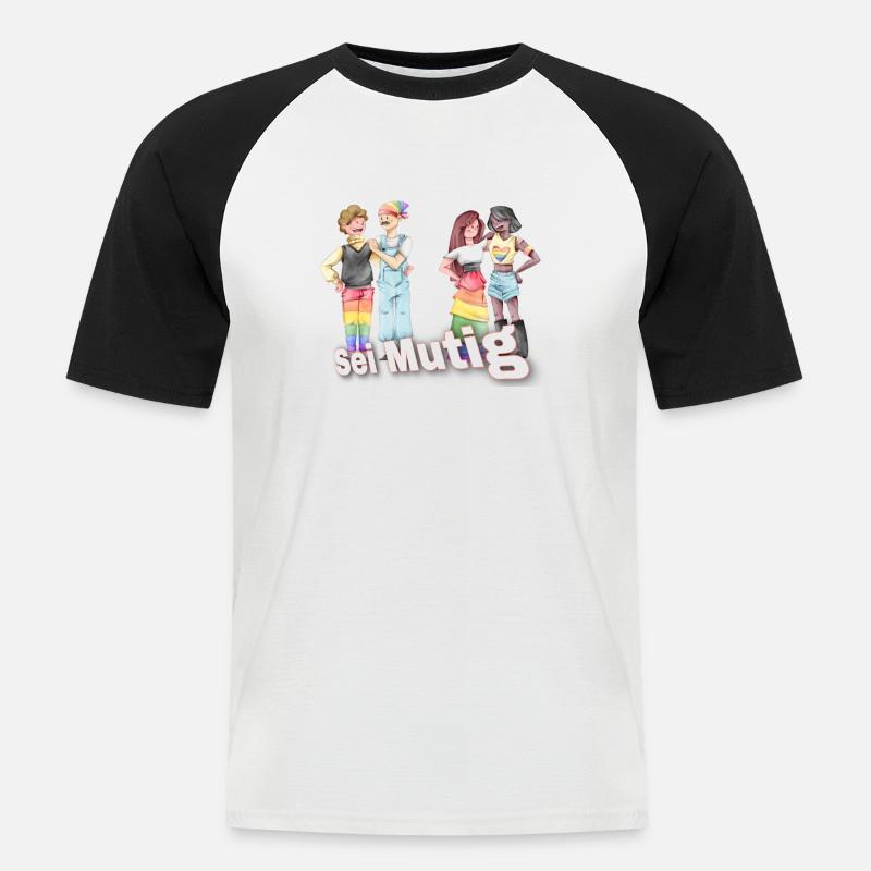 ,,Sei Mutig" LGBTQ - Männer Baseball-T-Shirt - Weiß/Schwarz