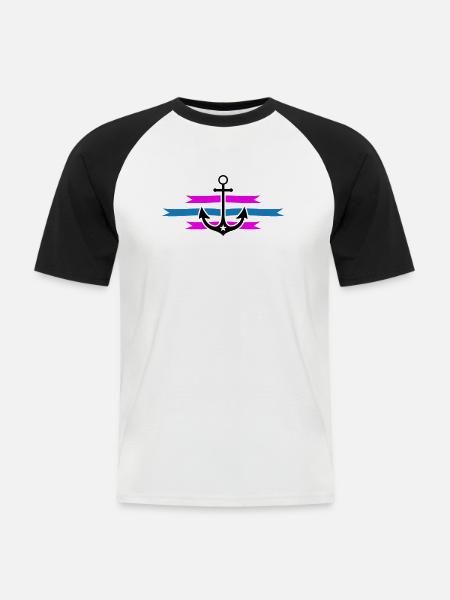 ancre - T-shirt baseball manches courtes Homme - blanc/noir