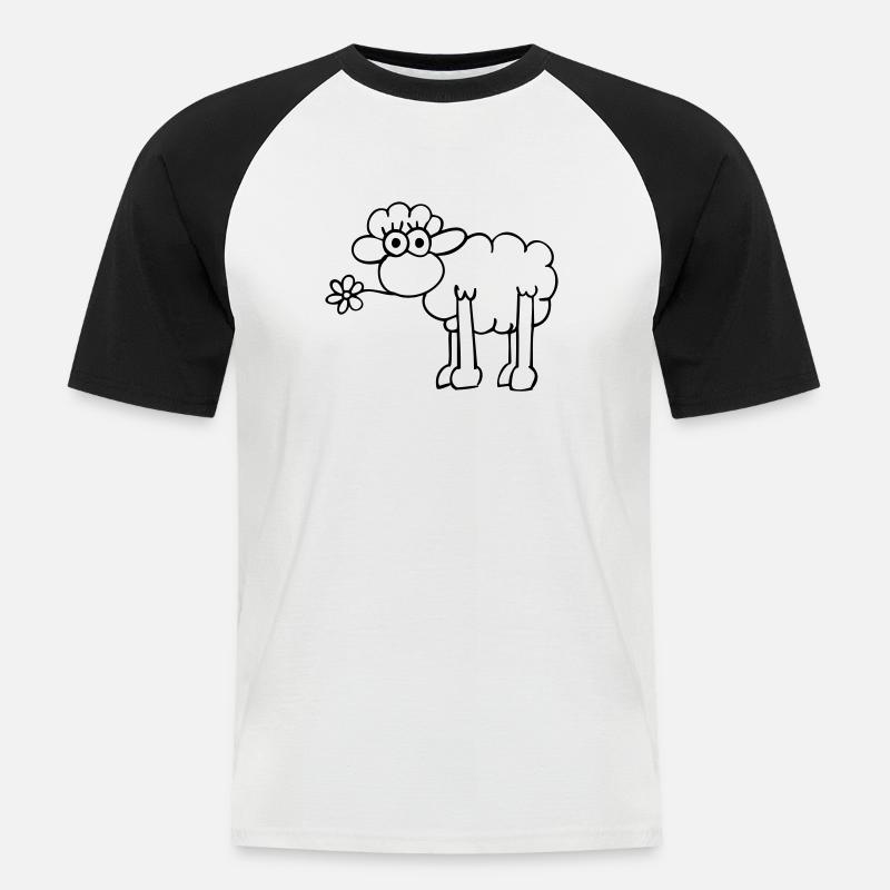 sheep_blume005 - Männer Baseball-T-Shirt - Weiß/Schwarz
