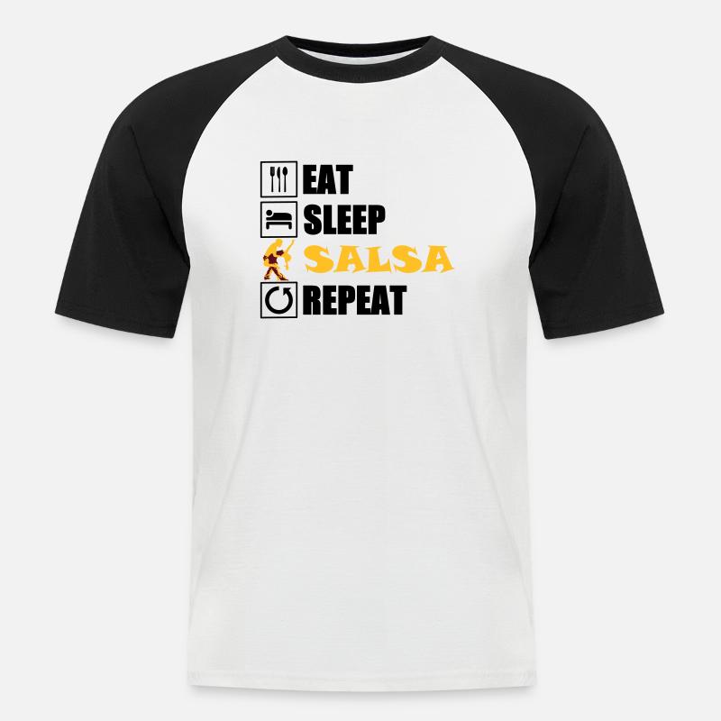eat sleep SALSA repeat - Männer Baseball-T-Shirt - Weiß/Schwarz