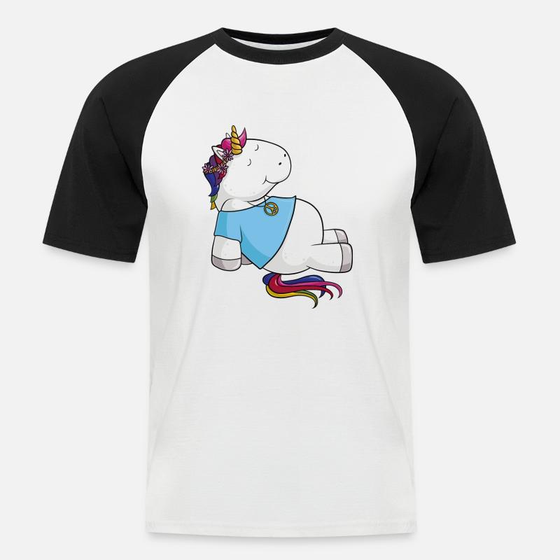 Hippie Einhorn Comic - Männer Baseball-T-Shirt - Weiß/Schwarz