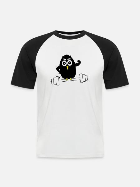 vogel Bodybuilding - Männer Baseball-T-Shirt - Weiß/Schwarz
