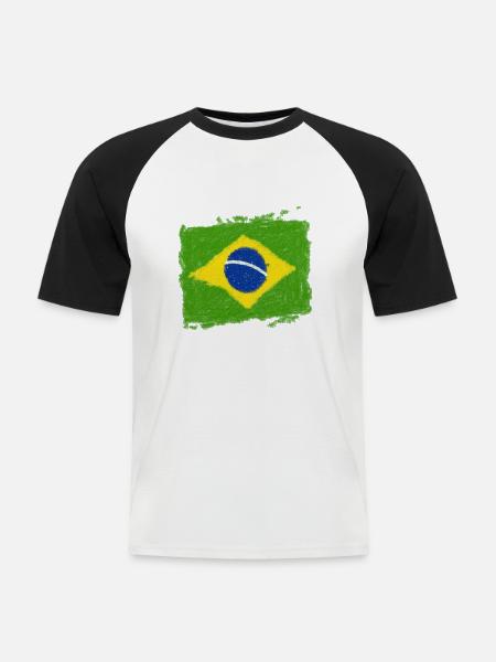 Brazilian Flagge - Männer Baseball-T-Shirt - Weiß/Schwarz
