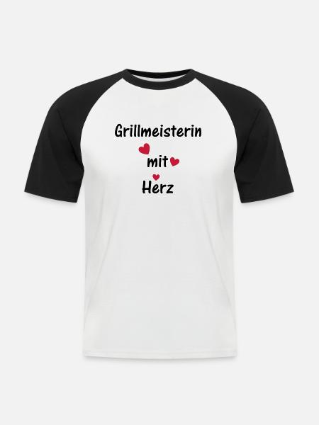 Grillmeisterin mit Herz - Männer Baseball-T-Shirt - Weiß/Schwarz