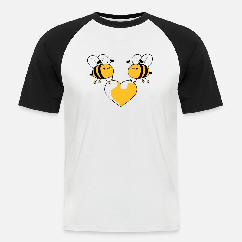 2 verliebte Bienen - Männer Baseball-T-Shirt - Weiß/Schwarz
