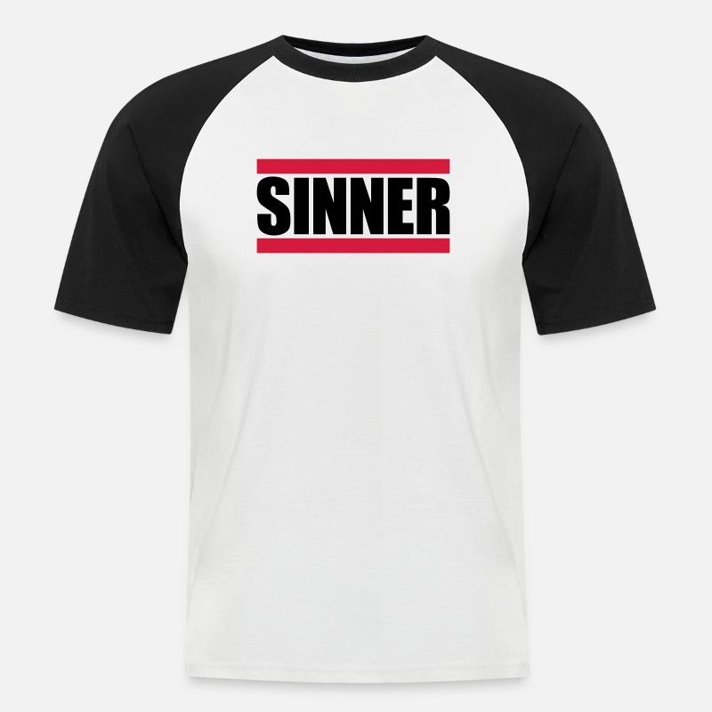 Sinner Text Logo - Männer Baseball-T-Shirt - Weiß/Schwarz