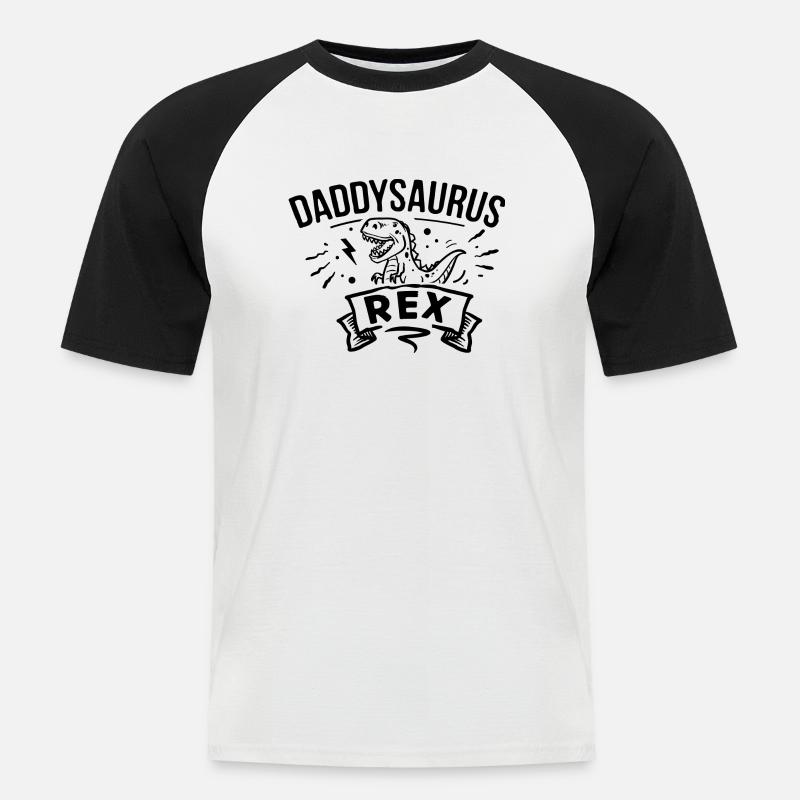 Daddysaurus - Männer Baseball-T-Shirt - Weiß/Schwarz