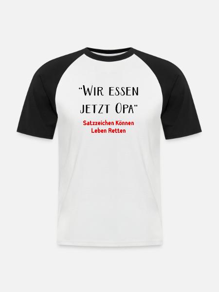Wir essen jetzt Opa - Männer Baseball-T-Shirt - Weiß/Schwarz