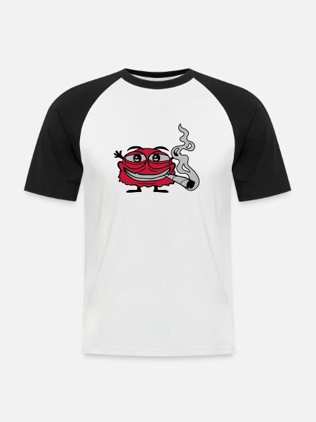 Weed smoking funny monster - Men's Baseball T-Shirt - white/black