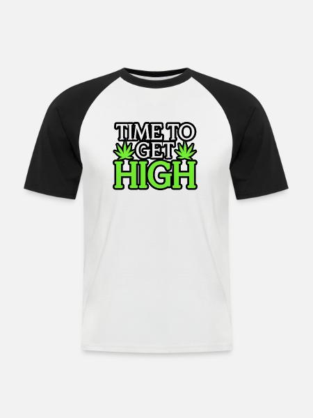 TIME TO GET HIGH - Männer Baseball-T-Shirt - Weiß/Schwarz