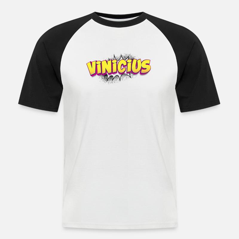 Vinicius Benutzerdefinierter Name Comic-Buch-Stil Pop-Art, - Männer Baseball-T-Shirt - Weiß/Schwarz