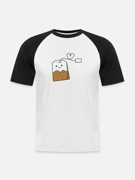 Kawaii Teebeutel - Männer Baseball-T-Shirt - Weiß/Schwarz