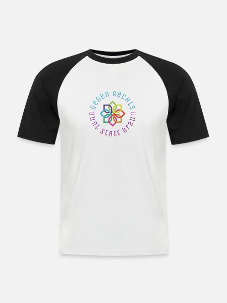 Gegen Rechts - Bunt statt Braun - Männer Baseball-T-Shirt - Weiß/Schwarz
