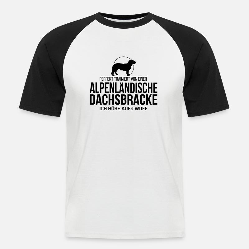 ALPENLÄNDISCHE DACHSBRACKE wuff - Männer Baseball-T-Shirt - Weiß/Schwarz