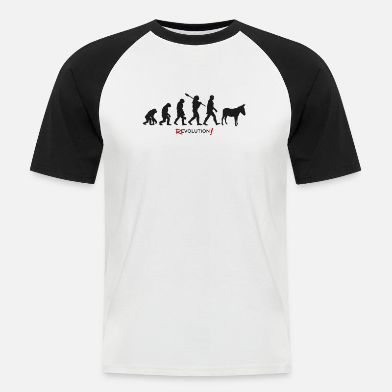 Evolution Revolution Esel Mann - Männer Baseball-T-Shirt - Weiß/Schwarz