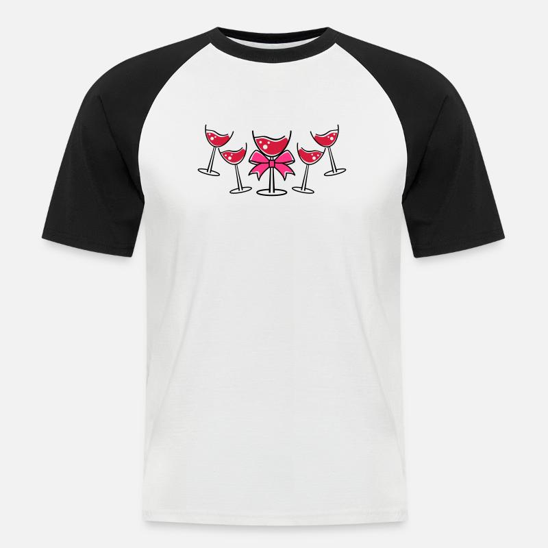 glases wine - Männer Baseball-T-Shirt - Weiß/Schwarz