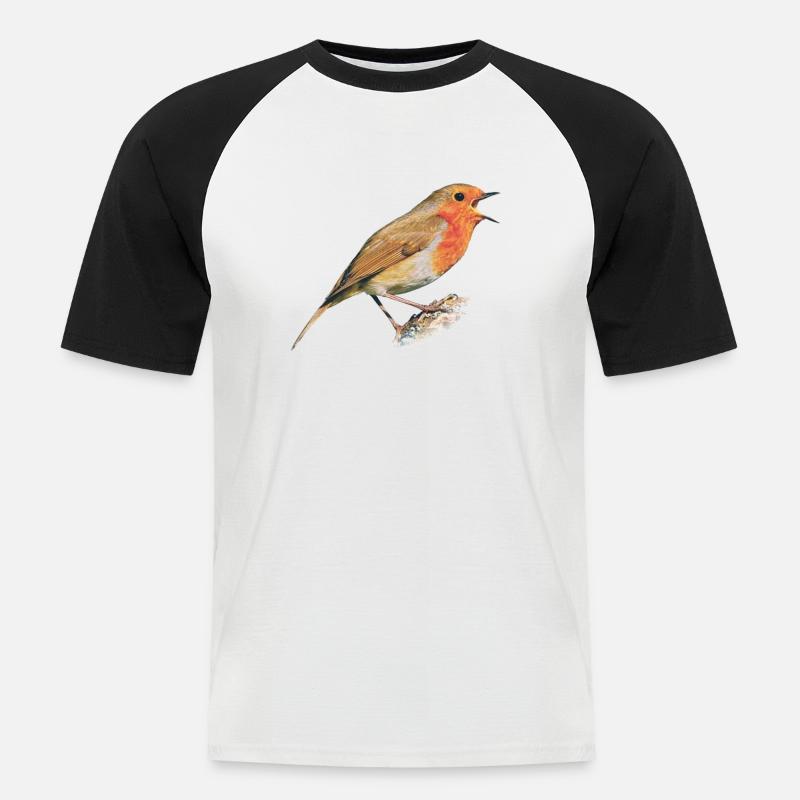 Pettirosso uccello dal tororo rosso - Maglia da baseball a manica corta da uomo - bianco/nero