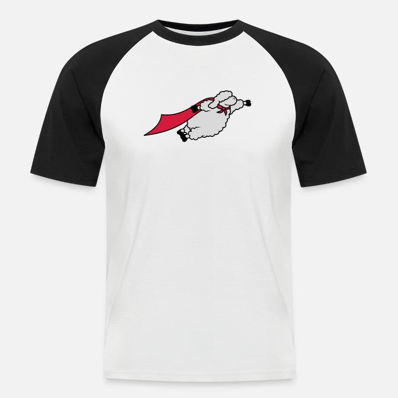 Lustiges Superheld Schaf - Männer Baseball-T-Shirt - Weiß/Schwarz