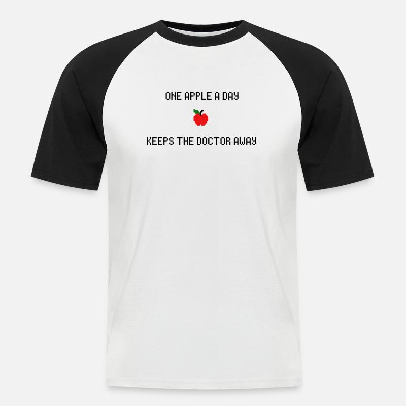 One Apple A Day 8-Bit - Männer Baseball-T-Shirt - Weiß/Schwarz