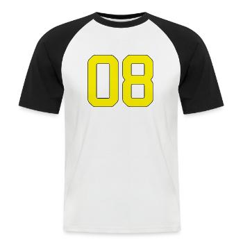 Ausgabe 08 - Männer Baseball-T-Shirt - Weiß/Schwarz - Vorne - Nik (191cm)