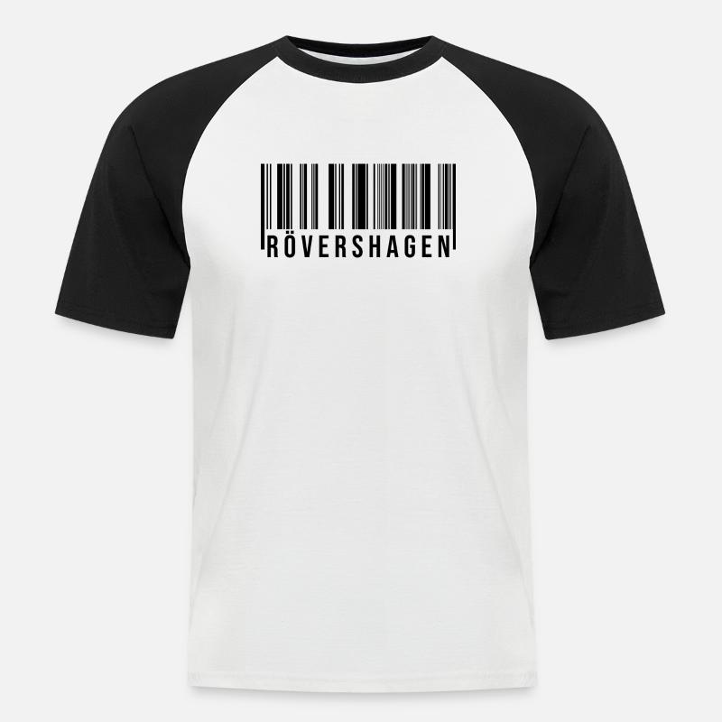 Rövershagen Strichcode - Männer Baseball-T-Shirt - Weiß/Schwarz