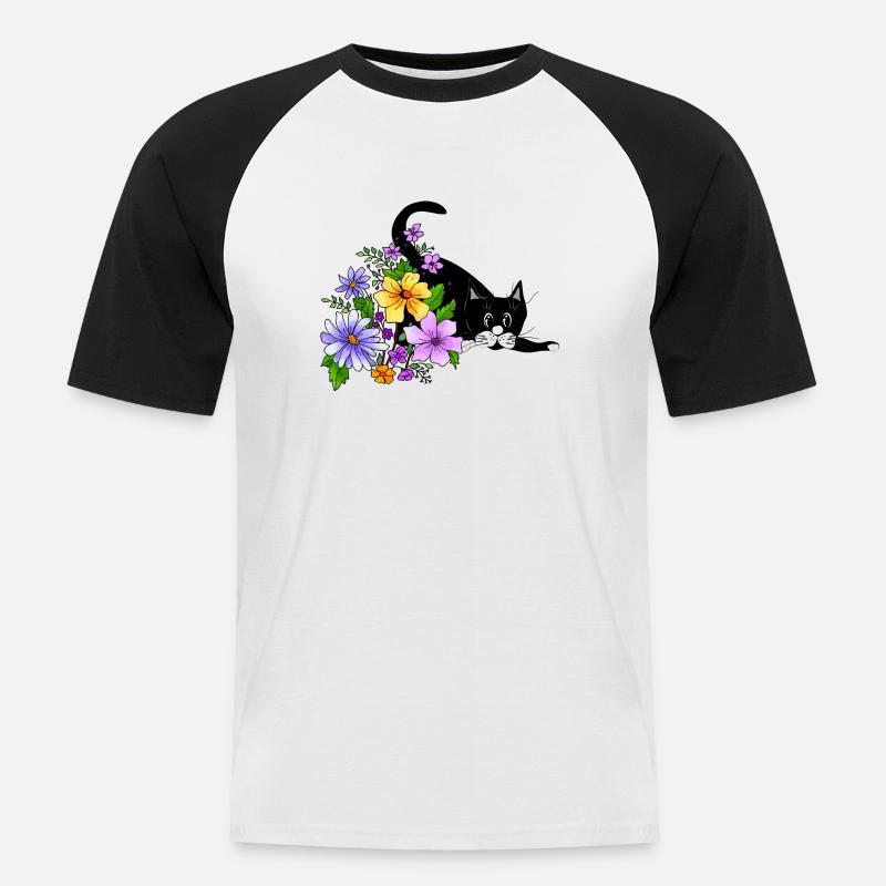 Katze - Männer Baseball-T-Shirt - Weiß/Schwarz
