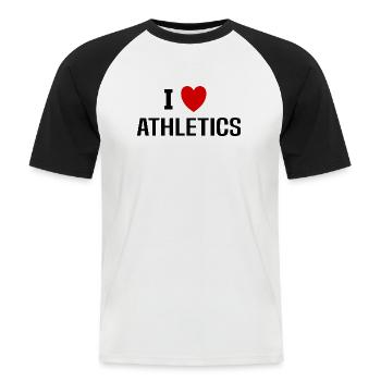 I love Athletics - T-shirt baseball manches courtes Homme - blanc/noir - Devant - Nik (191cm)