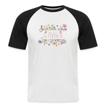 Fleurs sauvages « Hello Summer » - T-shirt baseball manches courtes Homme - blanc/noir - Devant - Nik (191cm)