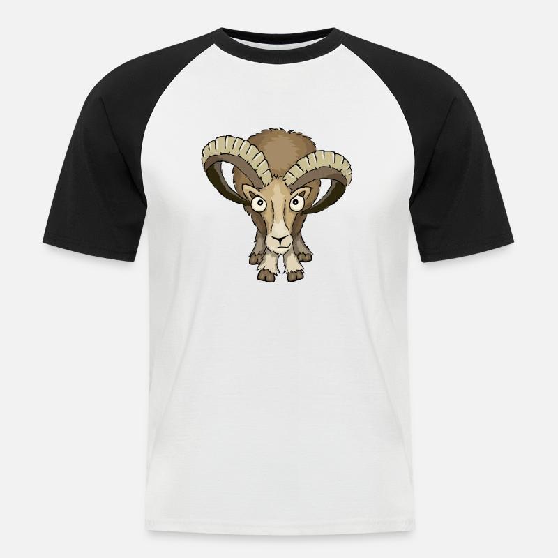 bockiges Mufflon - Männer Baseball-T-Shirt - Weiß/Schwarz