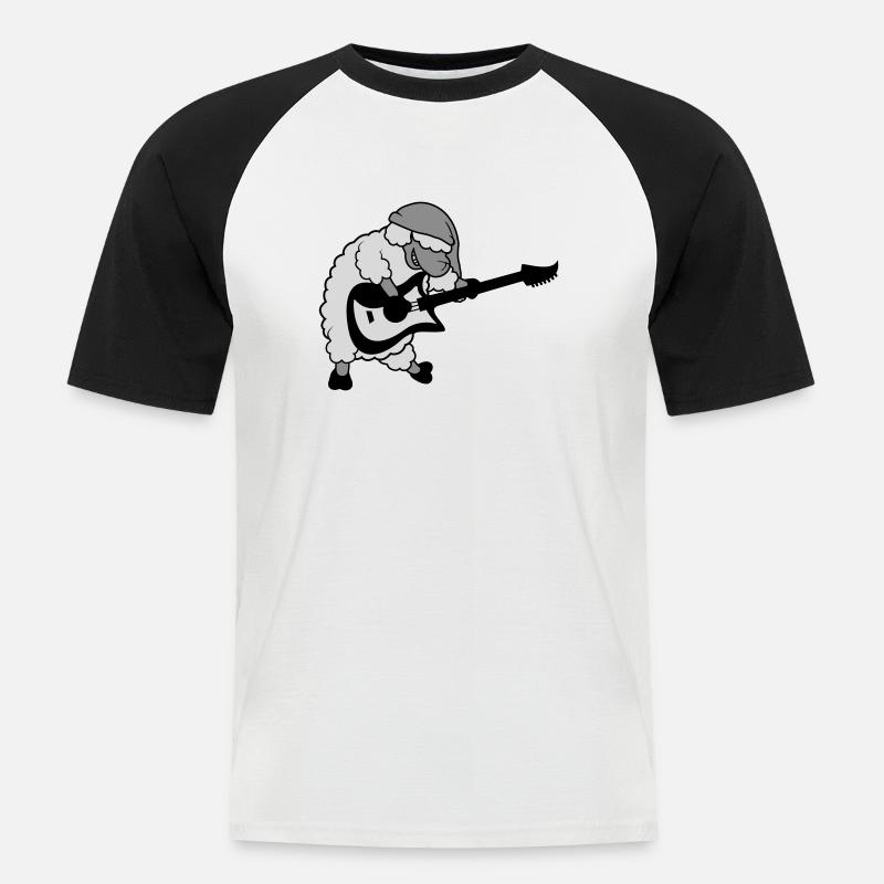 Schaf spielt E - Männer Baseball-T-Shirt - Weiß/Schwarz
