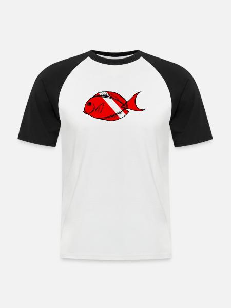Doktorfisch two von Scuba.Style - Männer Baseball-T-Shirt - Weiß/Schwarz