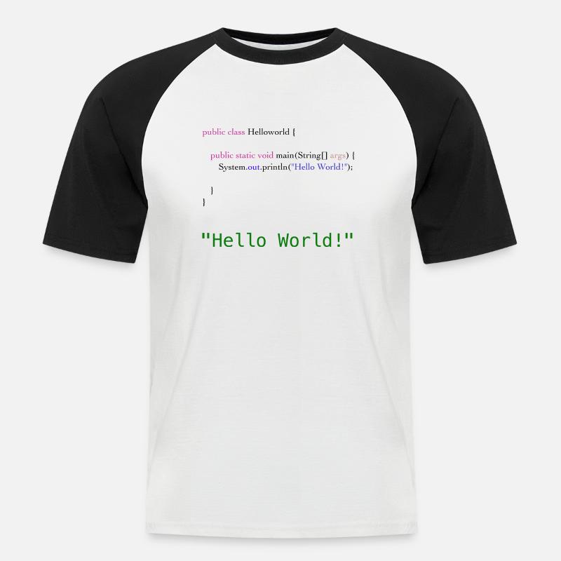 Hello World Code - Männer Baseball-T-Shirt - Weiß/Schwarz