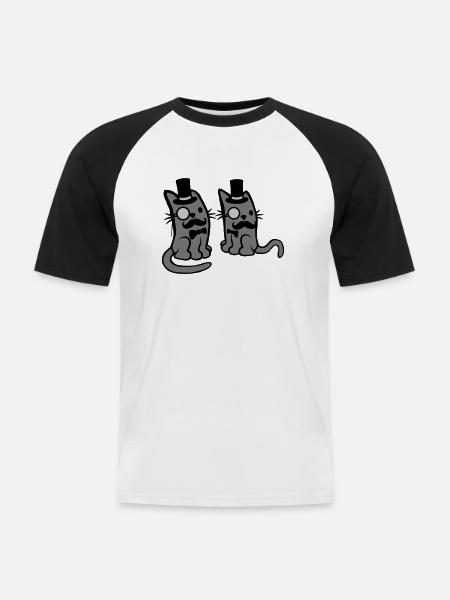 Herren 2 Katzen Freunde - Männer Baseball-T-Shirt - Weiß/Schwarz