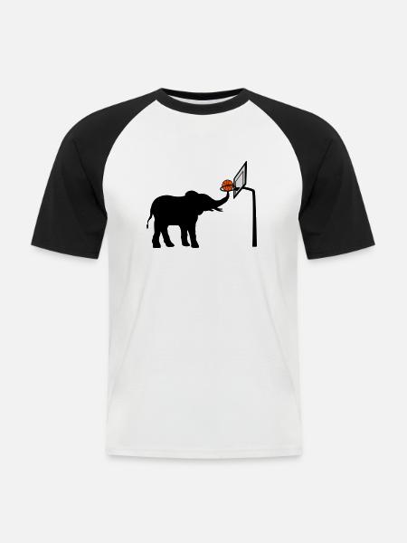 Basketball-playing elephant silhouette - Men's Baseball T-Shirt - white/black