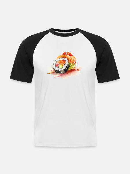 Sushi - Männer Baseball-T-Shirt - Weiß/Schwarz