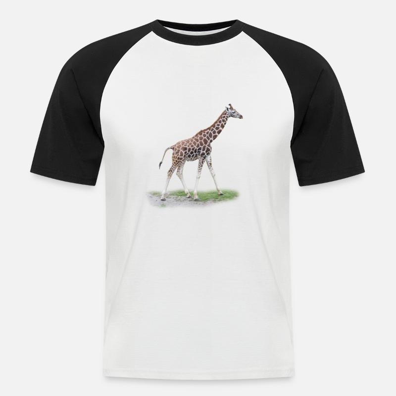 Junge Giraffe - Männer Baseball-T-Shirt - Weiß/Schwarz