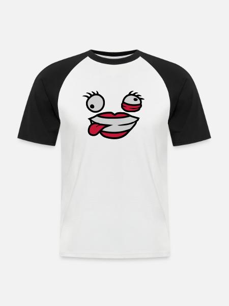 Crazy female comic face - Men's Baseball T-Shirt - white/black