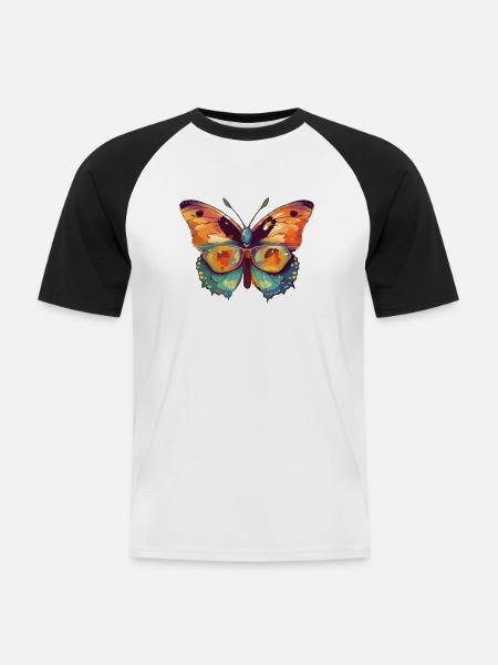 Leo der Brillenschmetterling - Männer Baseball-T-Shirt - Weiß/Schwarz