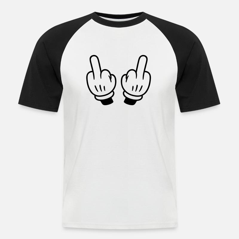 Mittelfinger Hand Comic - Männer Baseball-T-Shirt - Weiß/Schwarz
