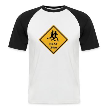 Homme en cours d'exécution femme 21km - T-shirt baseball manches courtes Homme - blanc/noir - Devant - Nik (191cm)