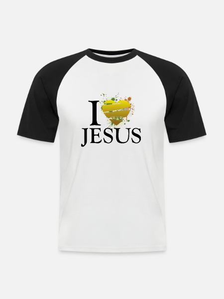 i love jesus de - Männer Baseball-T-Shirt - Weiß/Schwarz
