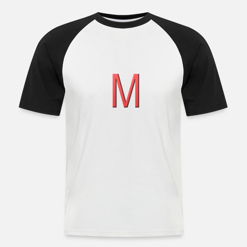 M - Buchstabe - Männer Baseball-T-Shirt - Weiß/Schwarz