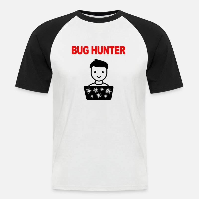 Bug Hunter, Test software, Programmatore, IT, Bug - Maglia da baseball a manica corta da uomo - bianco/nero