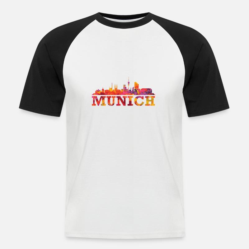 Münchner Skyline Impression Souvenir-Geschenkidee - Männer Baseball-T-Shirt - Weiß/Schwarz