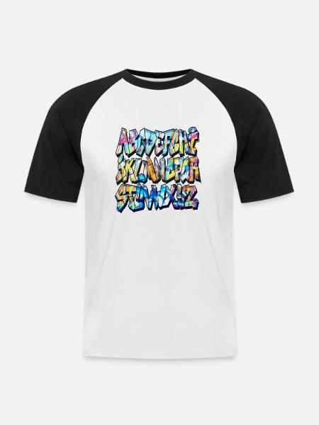 Alphabet graffiti - T-shirt baseball manches courtes Homme - blanc/noir