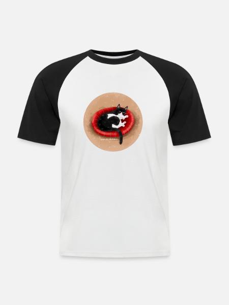 Chat dans le panier - T-shirt baseball manches courtes Homme - blanc/noir