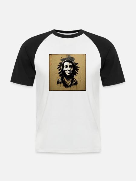 Rastafari-skizzenmalerei - Männer Baseball-T-Shirt - Weiß/Schwarz
