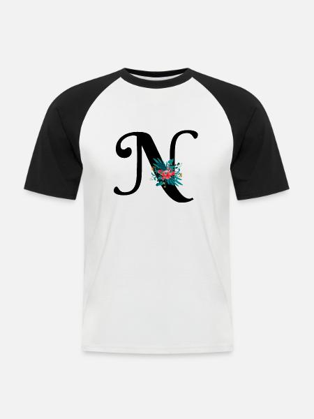 Buchstabe N geblümt - Männer Baseball-T-Shirt - Weiß/Schwarz