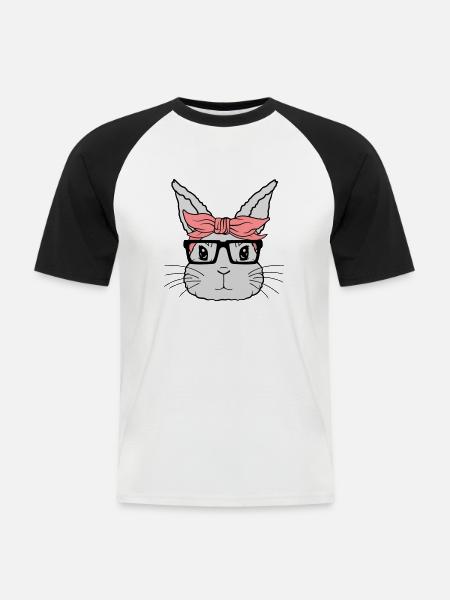 Female Nerd Rabbit Face - Men's Baseball T-Shirt - white/black