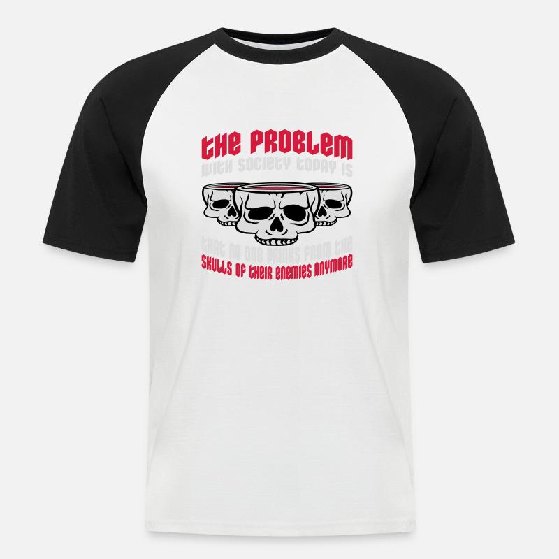 drinks from enemies skulls - Männer Baseball-T-Shirt - Weiß/Schwarz
